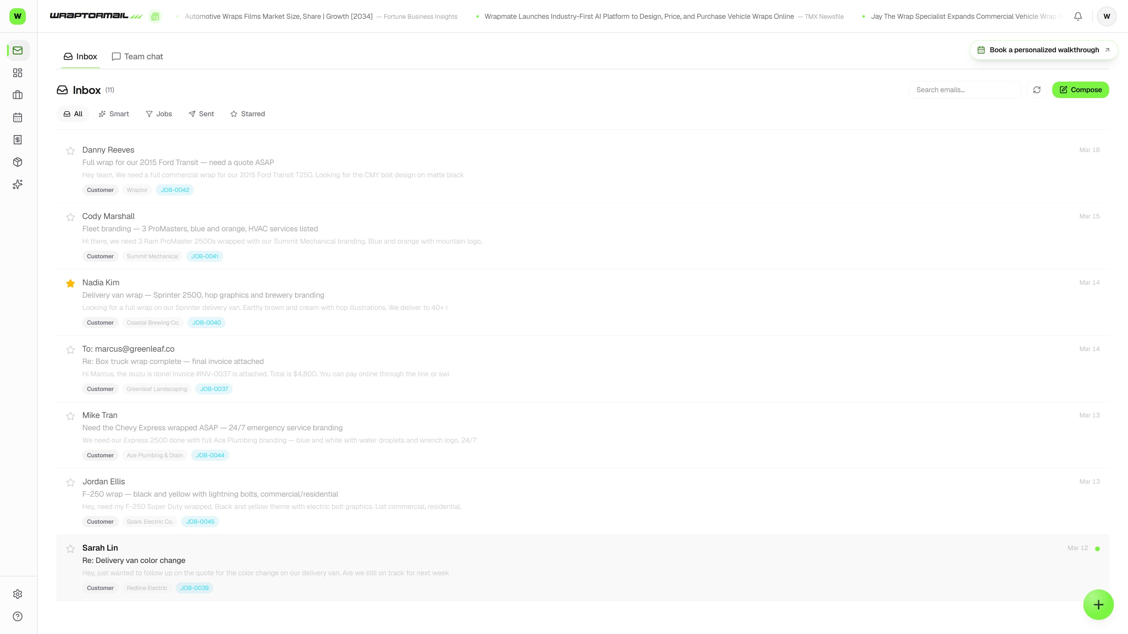 WraptorMail — the real Wraptor screen